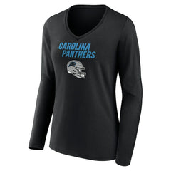 Carolina Panthers Women's Personalized Name & Number Team Wordmark Long Sleeve V-Neck T-Shirt - Black cheap