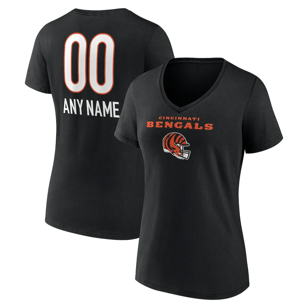 Cincinnati Bengals Women's Personalized Name & Number Team Wordmark V-Neck T-Shirt - Black cheap