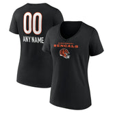 Cincinnati Bengals Women's Personalized Name & Number Team Wordmark V-Neck T-Shirt - Black cheap