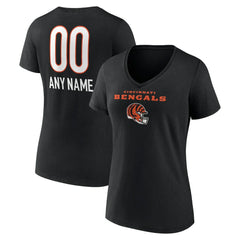 Cincinnati Bengals Women's Personalized Name & Number Team Wordmark V-Neck T-Shirt - Black cheap