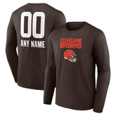 Cleveland Browns Personalized Name & Number Team Wordmark Long Sleeve T-Shirt - Brown on sale