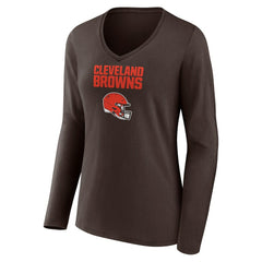 Cleveland Browns Women's Personalized Name & Number Team Wordmark Long Sleeve V-Neck T-Shirt - Brown cheap