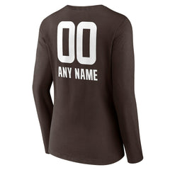 Cleveland Browns Women's Personalized Name & Number Team Wordmark Long Sleeve V-Neck T-Shirt - Brown cheap