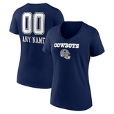 Dallas Cowboys Women's Personalized Name & Number Team Wordmark V-Neck T-Shirt - Navy sale