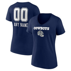 Dallas Cowboys Women's Personalized Name & Number Team Wordmark V-Neck T-Shirt - Navy sale