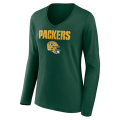 Green Bay Packers Women's Personalized Name & Number Team Wordmark Long Sleeve V-Neck T-Shirt - Green on sale
