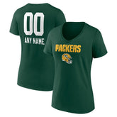 Green Bay Packers Women's Personalized Name & Number Team Wordmark V-Neck T-Shirt - Green sale