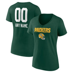 Green Bay Packers Women's Personalized Name & Number Team Wordmark V-Neck T-Shirt - Green sale