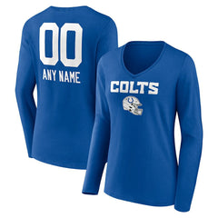 Indianapolis Colts Women's Personalized Name & Number Team Wordmark Long Sleeve V-Neck T-Shirt - Royal sale