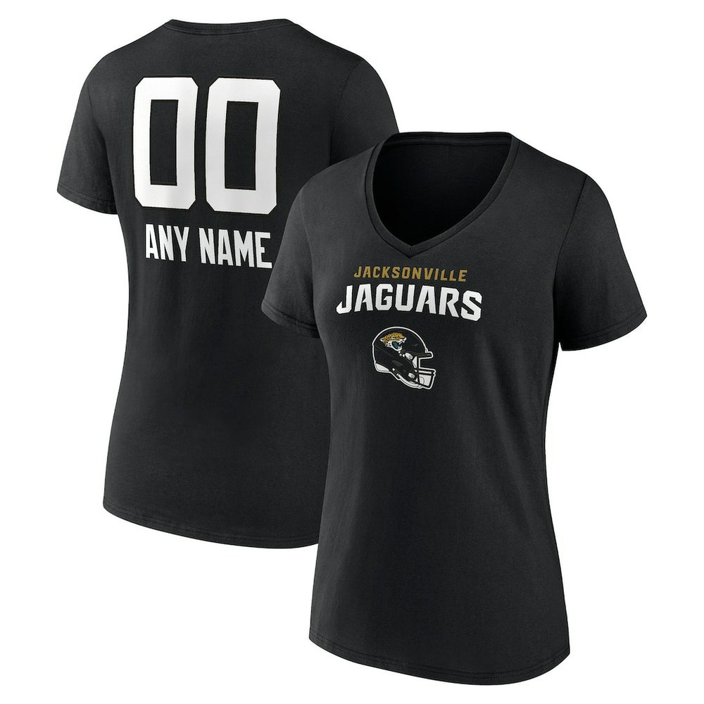 Jacksonville Jaguars Women's Personalized Name & Number Team Wordmark V-Neck T-Shirt - Black for sale