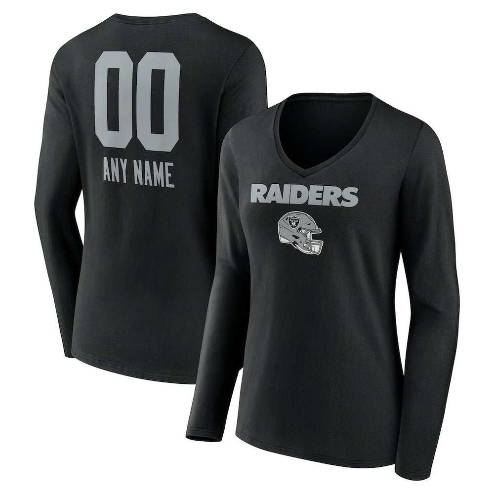 Las Vegas Raiders Women's Personalized Name & Number Team Wordmark Long Sleeve V-Neck T-Shirt - Black discount