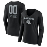 Las Vegas Raiders Women's Personalized Name & Number Team Wordmark Long Sleeve V-Neck T-Shirt - Black discount