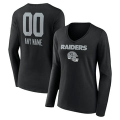 Las Vegas Raiders Women's Personalized Name & Number Team Wordmark Long Sleeve V-Neck T-Shirt - Black discount