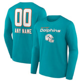 Miami Dolphins Personalized Name & Number Team Wordmark Long Sleeve T-Shirt - Aqua cheap
