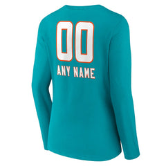 Miami Dolphins Women's Personalized Name & Number Team Wordmark Long Sleeve V-Neck T-Shirt - Aqua outlet