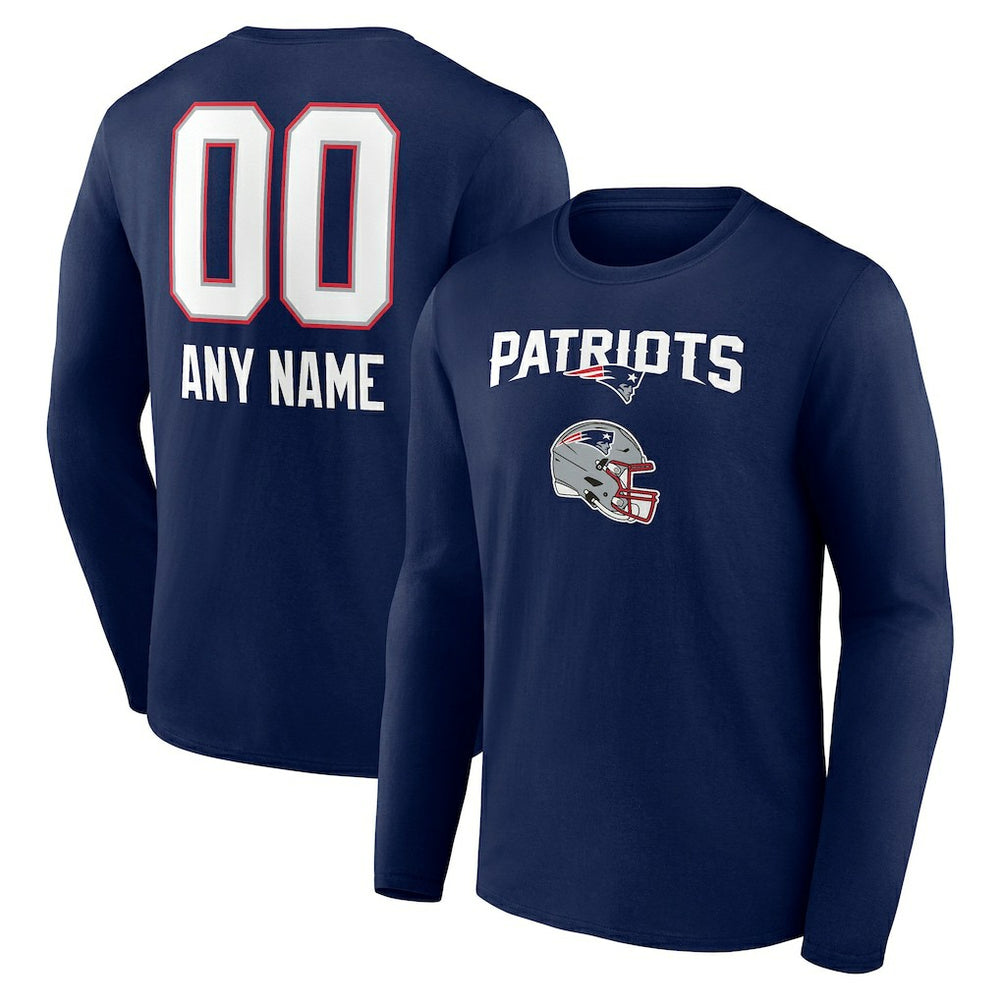 New England Patriots Personalized Name & Number Team Wordmark Long Sleeve T-Shirt - Navy cheap
