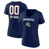 New England Patriots Women's Personalized Name & Number Team Wordmark V-Neck T-Shirt - Navy discount