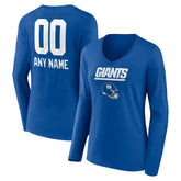 New York Giants Women's Personalized Name & Number Team Wordmark Long Sleeve V-Neck T-Shirt - Royal discount