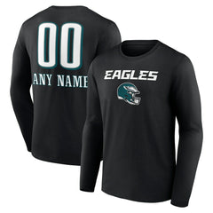 Philadelphia Eagles Personalized Name & Number Team Wordmark Long Sleeve T-Shirt - Black for sale