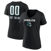 Philadelphia Eagles Women's Personalized Name & Number Team Wordmark V-Neck T-Shirt - Black outlet