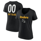 Pittsburgh Steelers Women's Personalized Name & Number Team Wordmark V-Neck T-Shirt - Black on sale