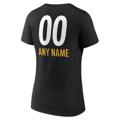 Pittsburgh Steelers Women's Personalized Name & Number Team Wordmark V-Neck T-Shirt - Black on sale