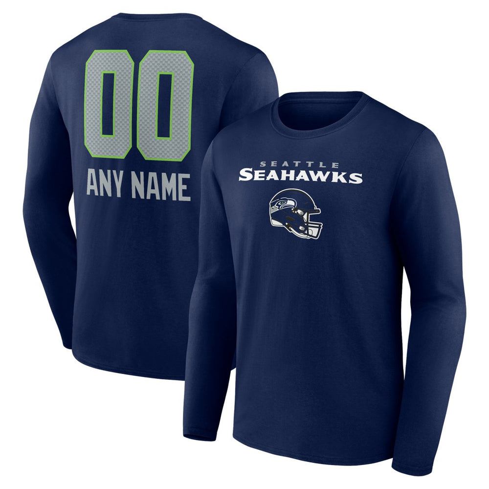 Seattle Seahawks Personalized Name & Number Team Wordmark Long Sleeve T-Shirt - College Navy cheap
