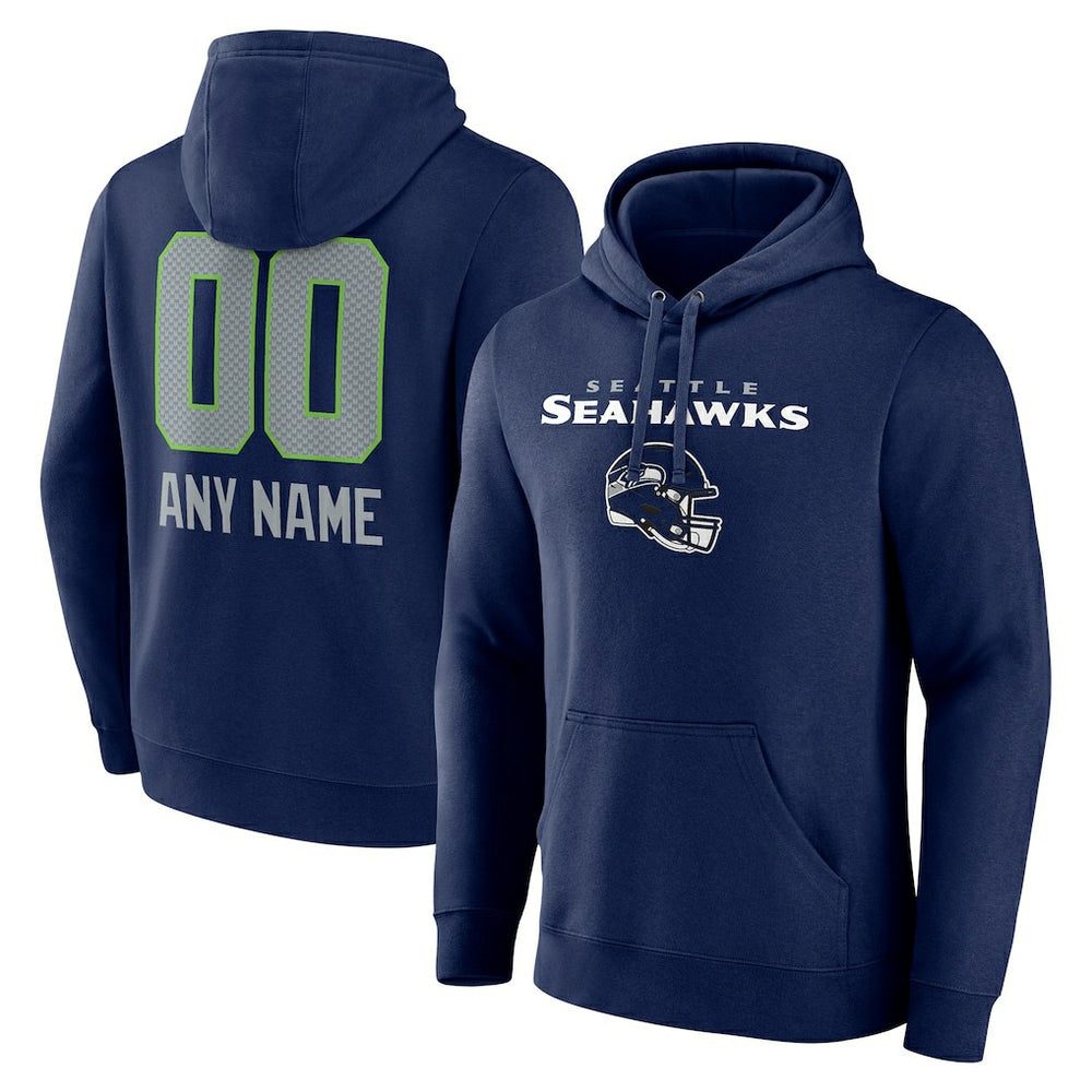 Seattle Seahawks Personalized Name & Number Team Wordmark Pullover Hoodie - College Navy sale