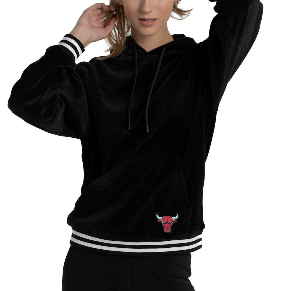 Chicago Bulls Lusso Women's Nellie Oversized Velour Pullover Hoodie - Black for sale