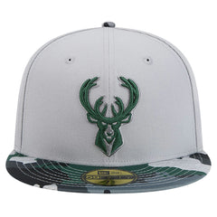 Milwaukee Bucks Active Color Camo Visor 59FIFTY Fitted Hat - Gray | New Era outlet