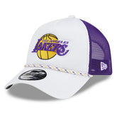 Los Angeles Lakers Court Sport Foam A-Frame 9FORTY Adjustable Trucker Hat - White/Purple | New Era online