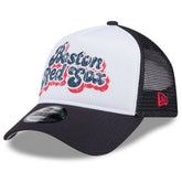 Boston Red Sox Women's Throwback Team Foam Front A-Frame Trucker 9FORTY Adjustable Hat - White/Navy | New Era