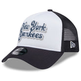 New York Yankees Women's Throwback Team Foam Front A-Frame Trucker 9FORTY Adjustable Hat - White/Navy | New Era