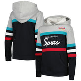 San Antonio Spurs Youth Hardwood Classics Head Coach Pullover Hoodie - Black/Heather Gray | Mitchell & Ness cheap