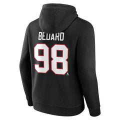 Connor Bedard Chicago Blackhawks Fanatics Authentic Stack Name & Number Tri-Blend Pullover Hoodie Black