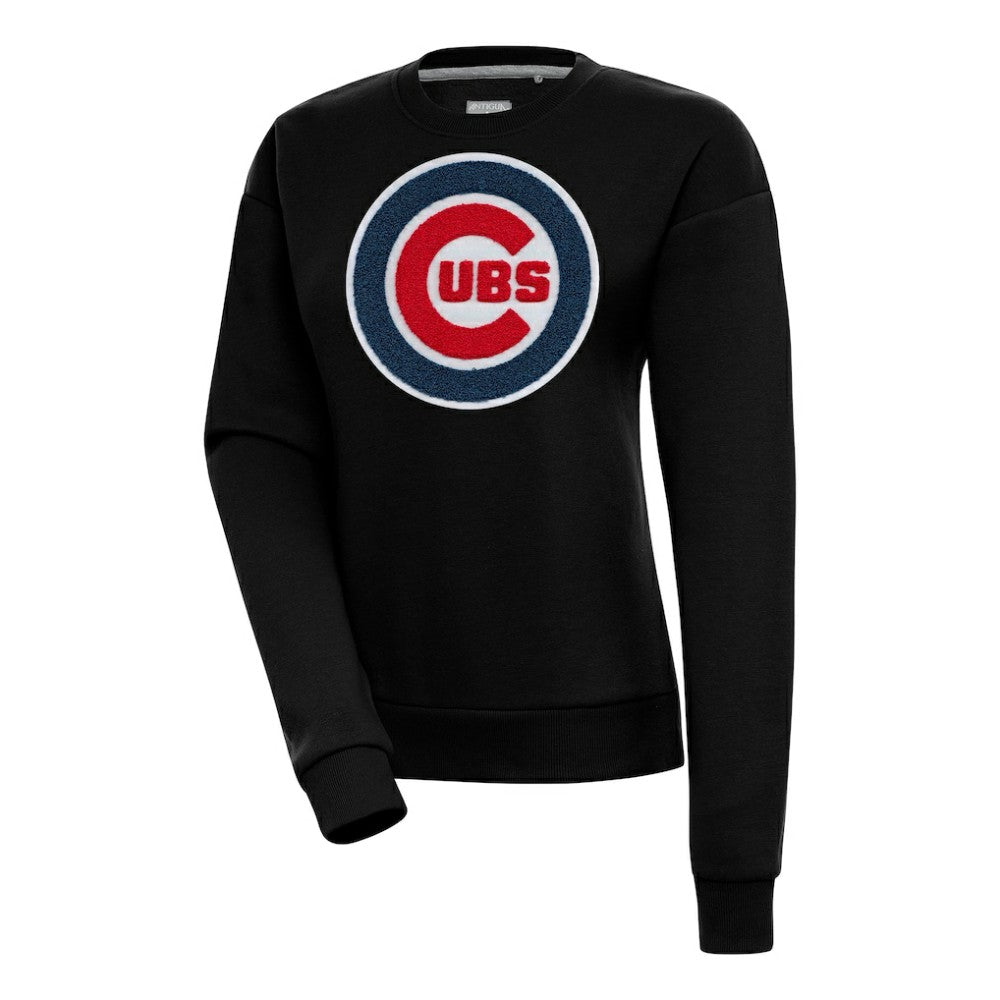 Chicago Cubs Antigua Women's Victory Chenille Pullover Sweatshirt - Black