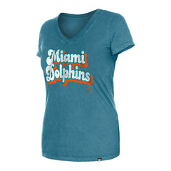 Miami Dolphins New Era Women's Enzyme Wash Low V-Neck T-Shirt - Aqua outlet