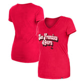 San Francisco 49ers New Era Women's Enzyme Wash Low V-Neck T-Shirt - Scarlet discount