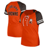 Cleveland Browns New Era Women's Throwback Lace-Up Raglan T-Shirt - Orange online