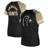 New Orleans Saints New Era Women's Lace-Up Raglan T-Shirt - Black discount