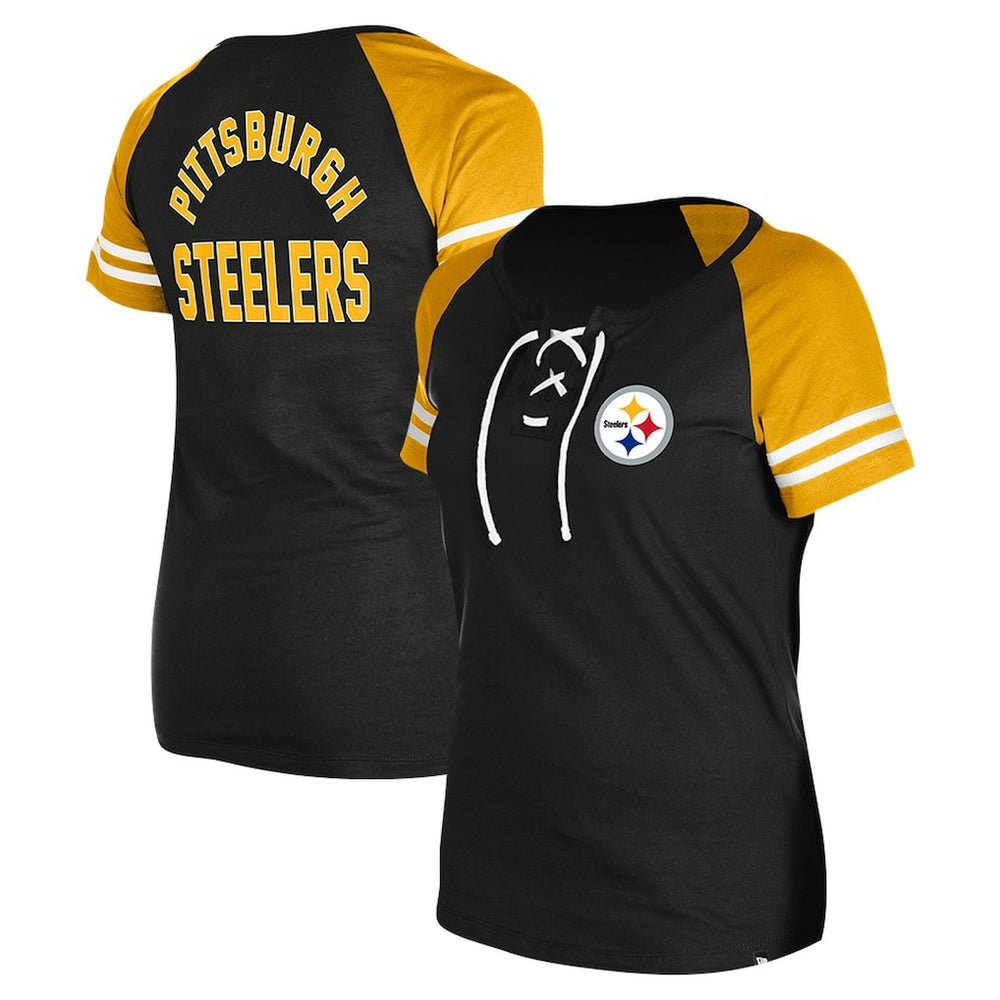 Pittsburgh Steelers New Era Women's Lace-Up Raglan T-Shirt - Black online