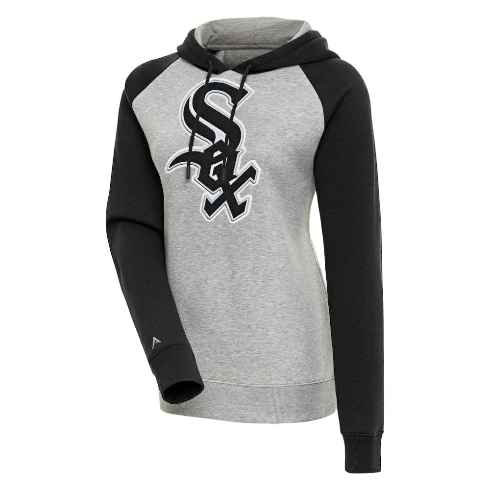 Chicago White Sox Antigua Women's Victory Raglan Sleeve Pullover Hoodie - Heather Gray/Black