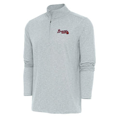 Atlanta Braves Antigua Hunk Quarter-Zip Pullover Top - Heather Gray