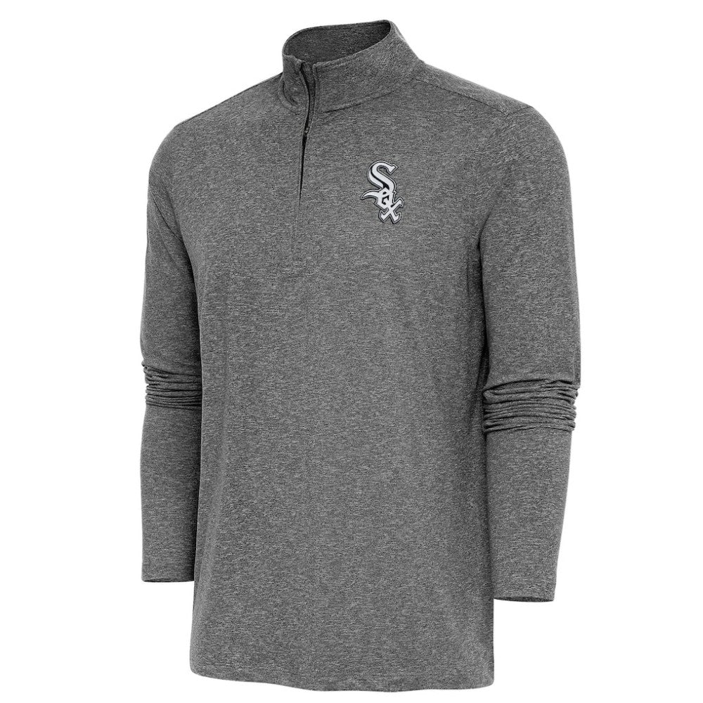 Chicago White Sox Antigua Hunk Quarter-Zip Pullover Top - Heather Black