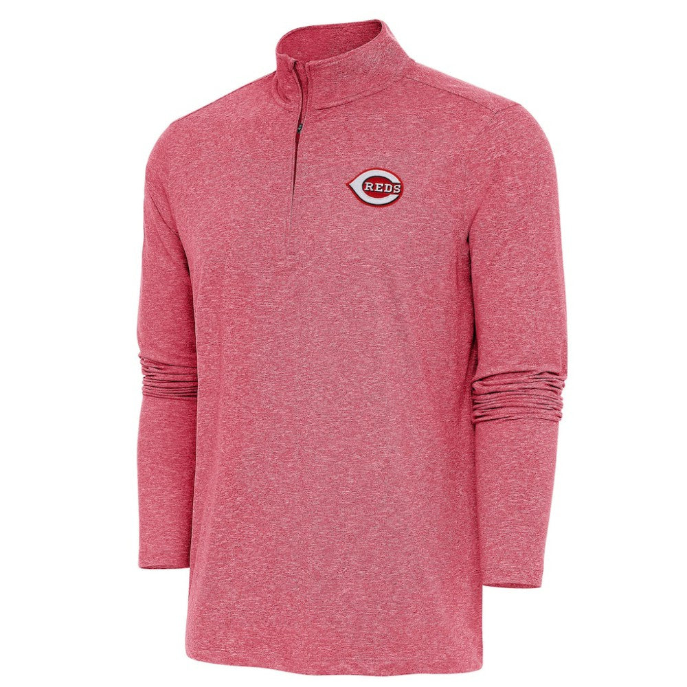 Cincinnati Reds Antigua Hunk Quarter-Zip Pullover Top - Heather Red