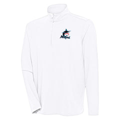 Miami Marlins Antigua Hunk Quarter-Zip Pullover Top - White