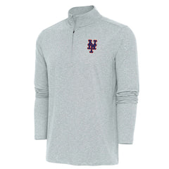 New York Mets Antigua Hunk Quarter-Zip Pullover Top - Heather Gray