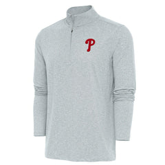 Philadelphia Phillies Antigua Hunk Quarter-Zip Pullover Top - Heather Gray