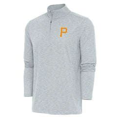 Pittsburgh Pirates Antigua Hunk Quarter-Zip Pullover Top - Heather Gray
