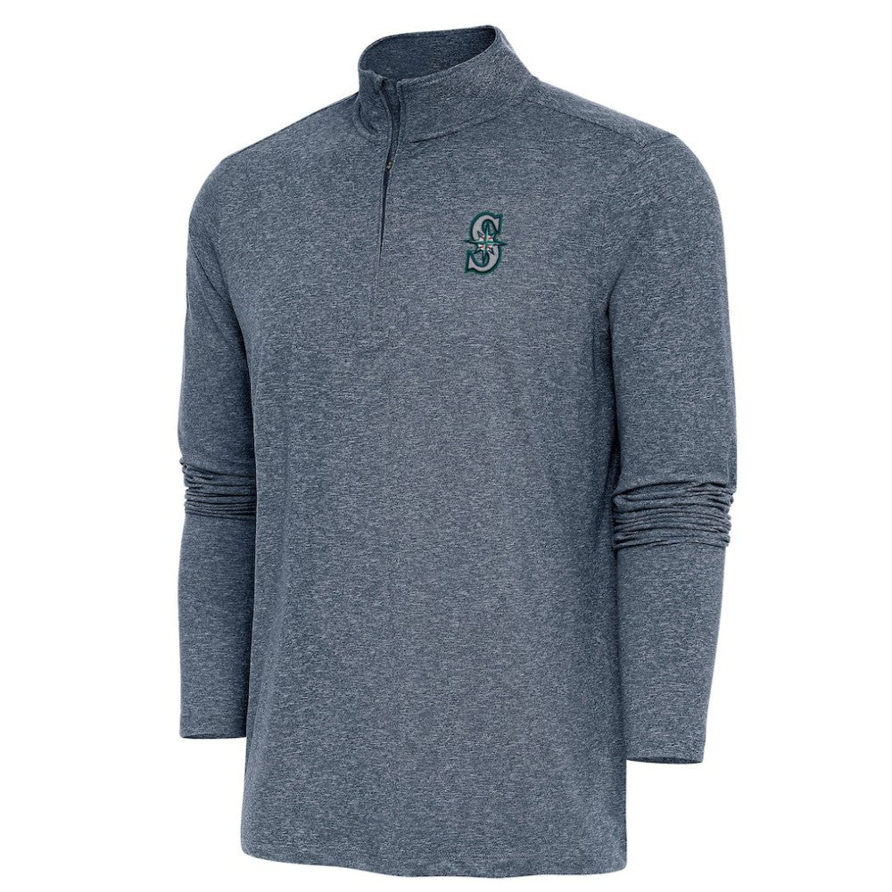 Seattle Mariners Antigua Hunk Quarter-Zip Pullover Top - Heather Navy